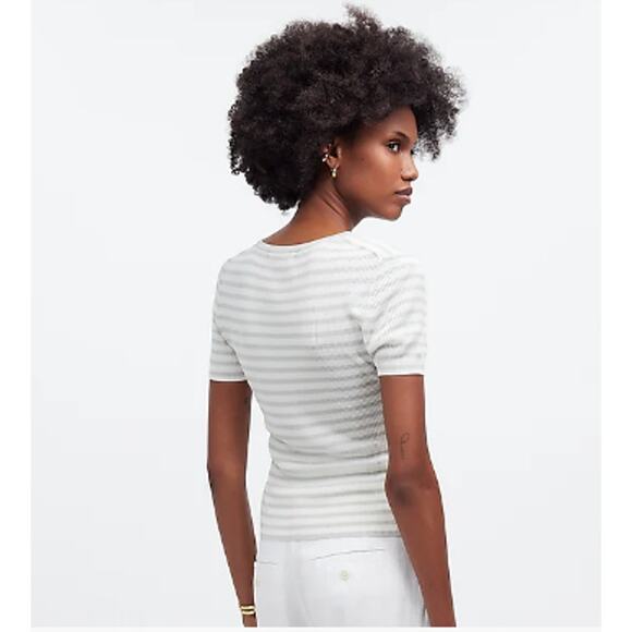 Madewell Sweater Womens S White Gray Viscose Short Sleeve Rib Tee Shirt NQ336 - Picture 2 of 10